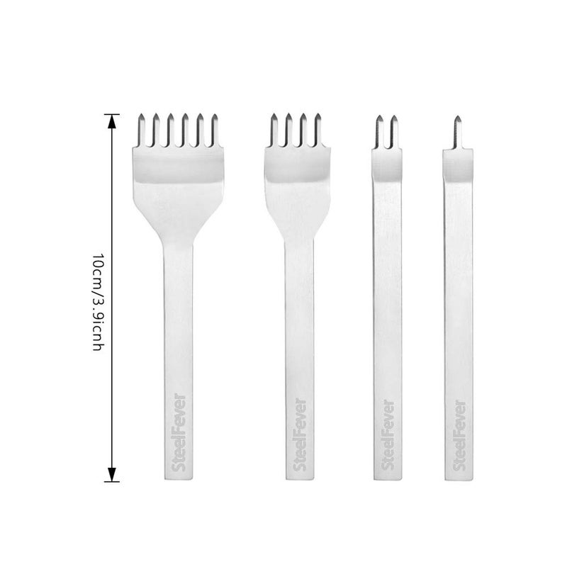 SteelFever Leather Craft Tool Hole Punches 1+2+4+6 Prong Lacing Stitching Punch, Craft Kits (4mm (with T Hammer)) - Image 2